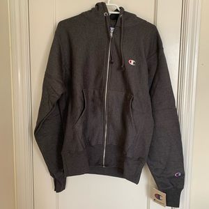 champion dark grey charcoal zip up hoodie NWT
